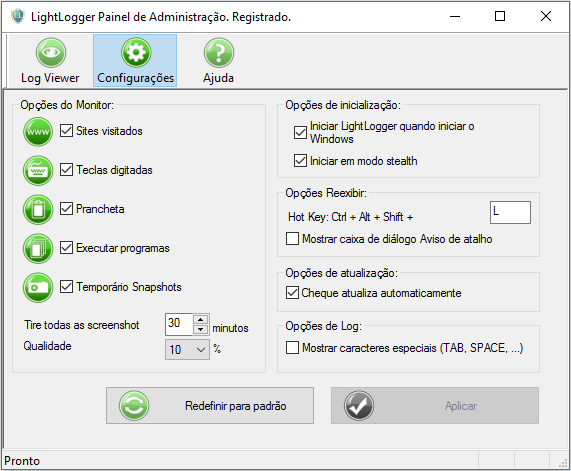 LightLogger produto - Software de Monitoramento Keylogger
